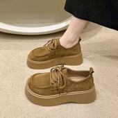 女2026新款 一脚蹬豆豆乐福鞋 秋冬季 子复古系带单鞋 女鞋 厚底勃肯鞋