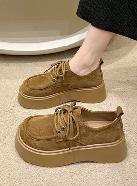 厚底勃肯鞋女2026新款秋冬季女鞋子复古系带单鞋一脚蹬豆豆乐福鞋