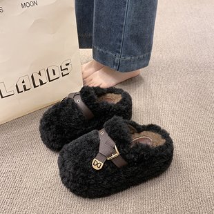 羊羔绒高级感绝美包头毛毛拖鞋女秋冬外穿2025新款厚底增高棉拖鞋