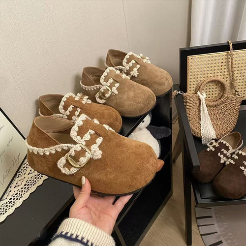 复古内增高全包厚底勃肯鞋女2025新款秋季百搭配裙子一脚蹬豆豆鞋