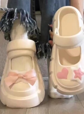 踩屎感洞洞鞋女款外穿2026夏季新款厚底蝴蝶结两穿包头半拖鞋外穿