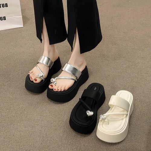 厚底增高跟套趾凉拖鞋女夏外穿