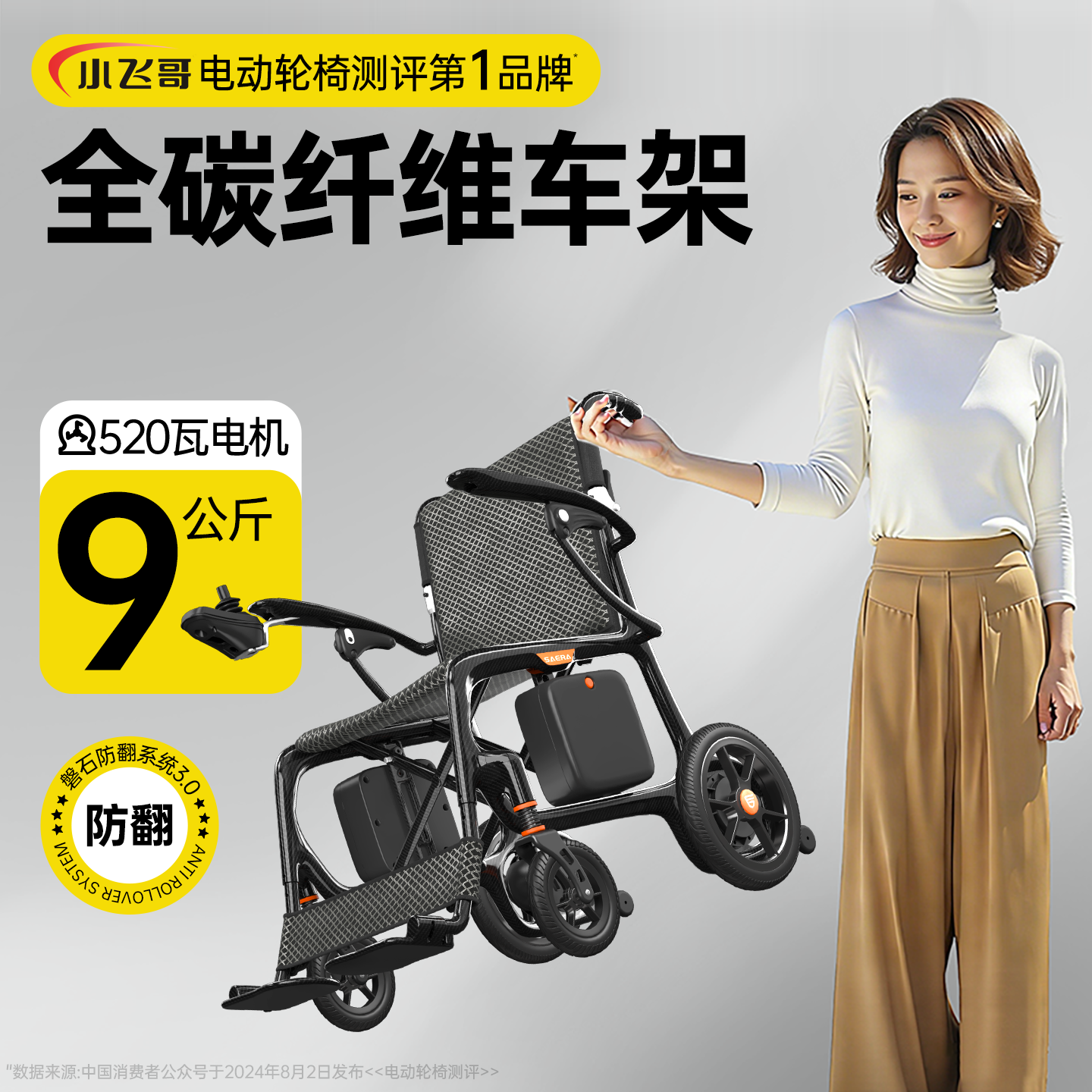 小飞哥碳纤维电动轮椅车轻便小型折叠智能全自动老人专用残疾代步