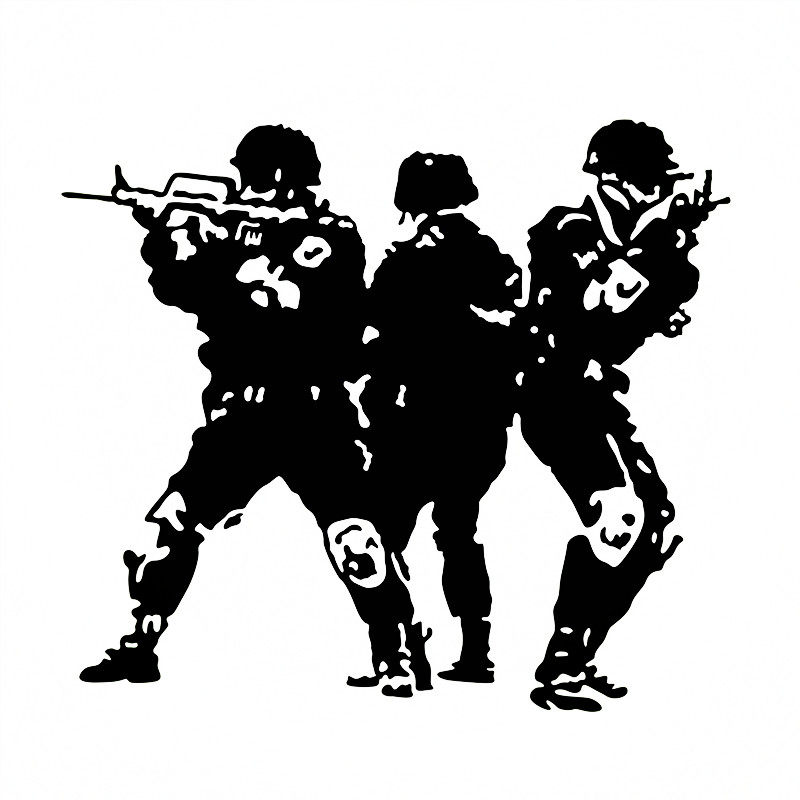 反光车贴汽车贴纸防雨水军事标二战482特战士兵战术动作剪影