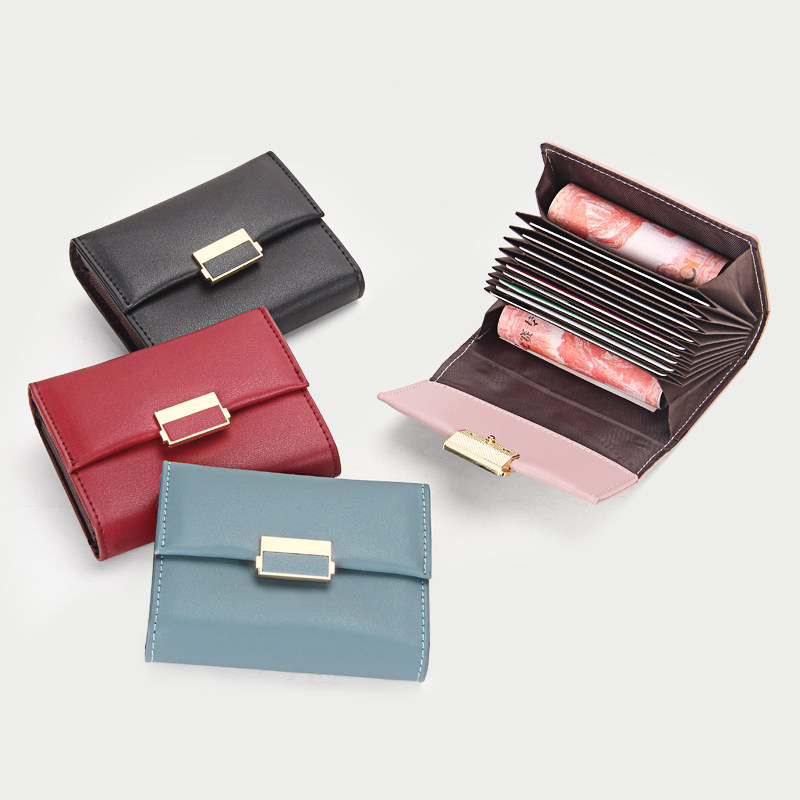 风琴真牛皮多卡位卡包女ins潮短款零钱包防盗刷证件小巧套简约士