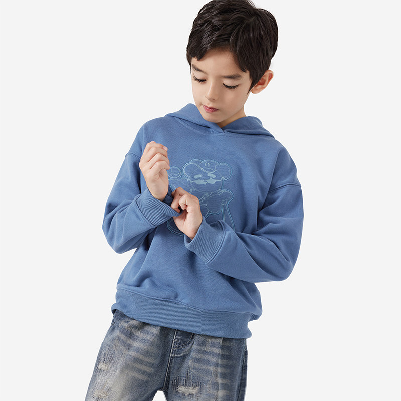 纯一良品儿童连帽卫衣2025春季男童萌趣绣花上衣休闲舒适