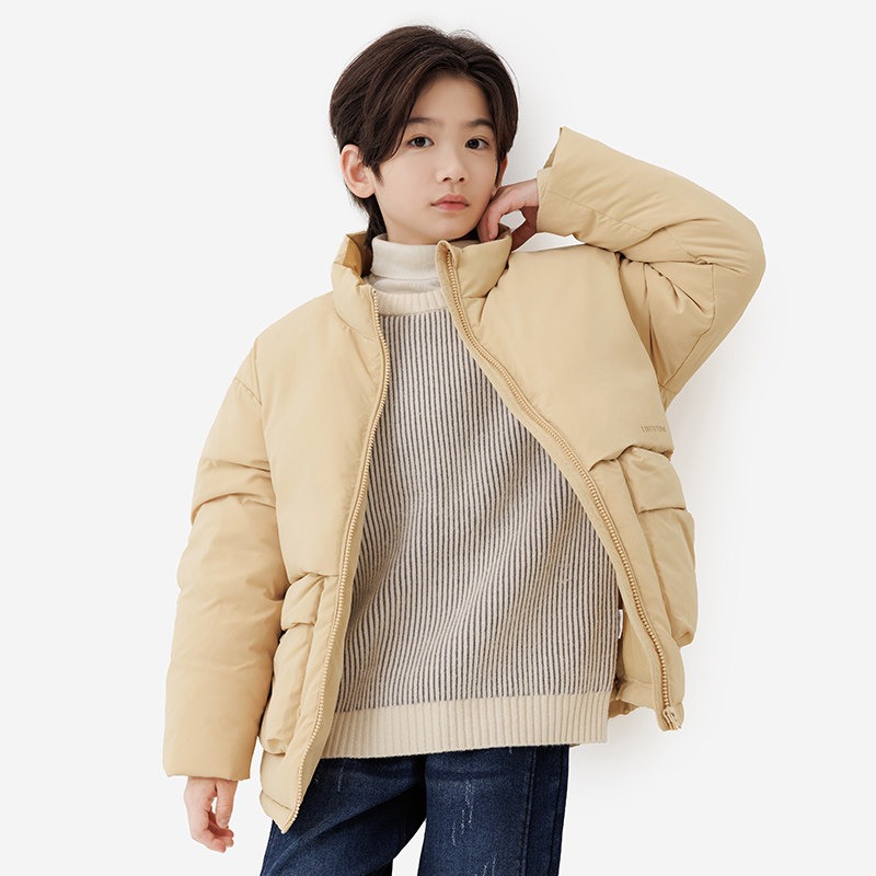 纯一良品童装男童羽绒服男孩秋冬新款中大童时尚防风撞色立领外套