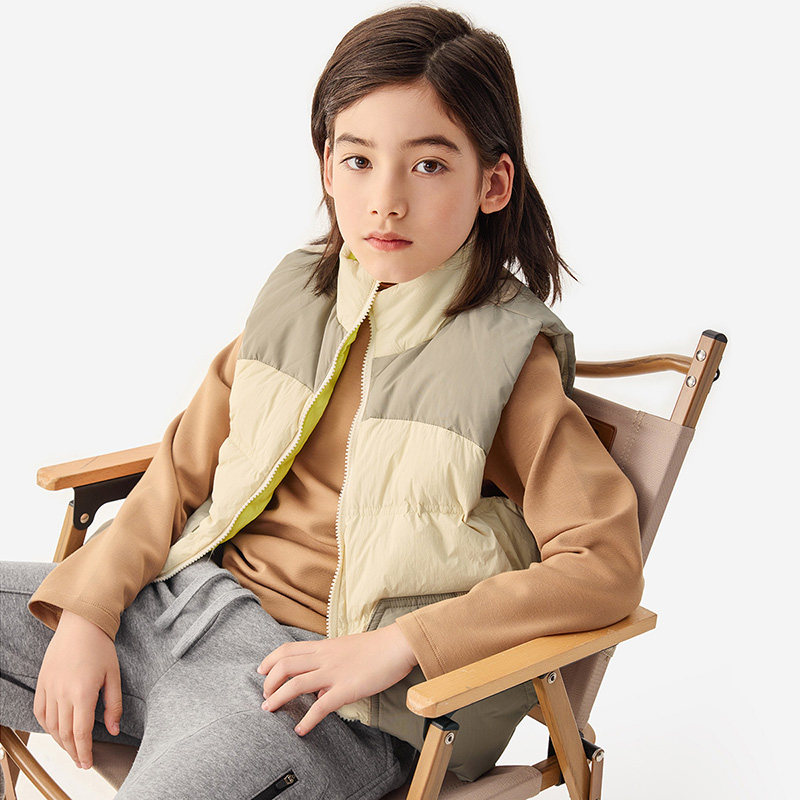 纯一良品童装男童羽绒马甲男孩秋冬新款中大童撞色保暖立领背心潮