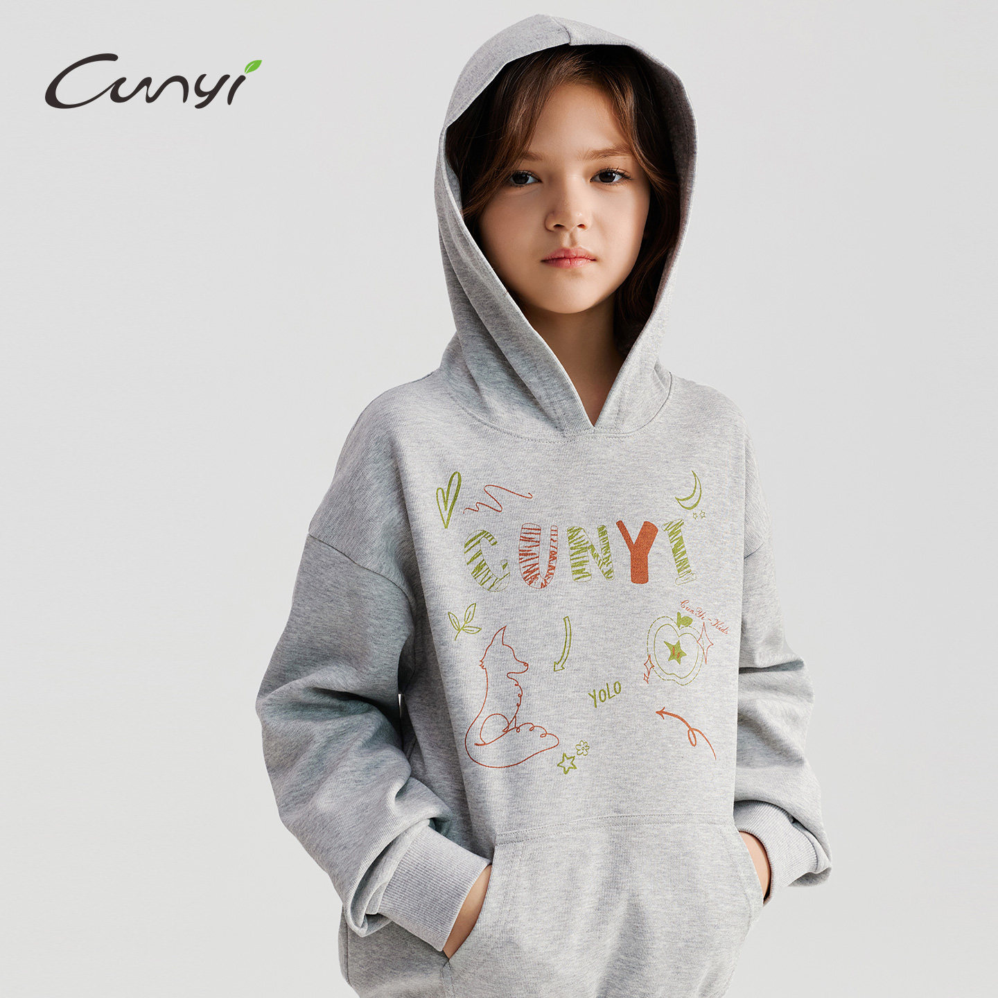 Cunyi纯一良品童装女童卫衣2026春季新款儿童棉质舒适连帽上衣