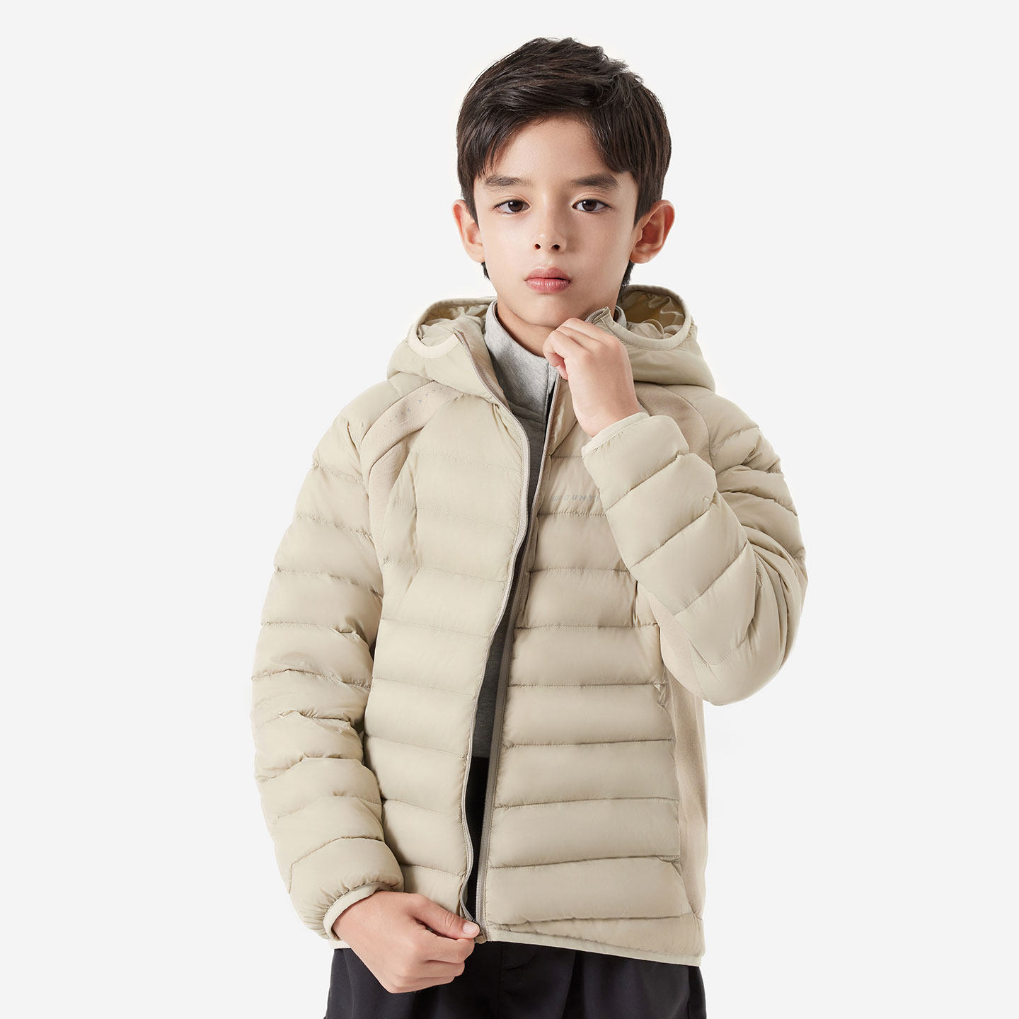 纯一良品儿童羽绒服中大童男孩秋冬拼接保暖连帽外套轻暖舒适百搭