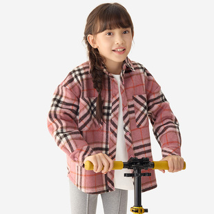 【含绵羊毛】纯一良品女童加绒厚长袖衬衫秋冬 磨毛格子休闲衬衣