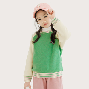【加奥粒绒】纯一良品女宝宝插肩袖卫衣 小童撞色圆领户外服秋冬