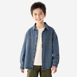 纯一良品男童长袖牛仔衬衫春秋装 青少年经典休闲衬衣棉质4-10岁