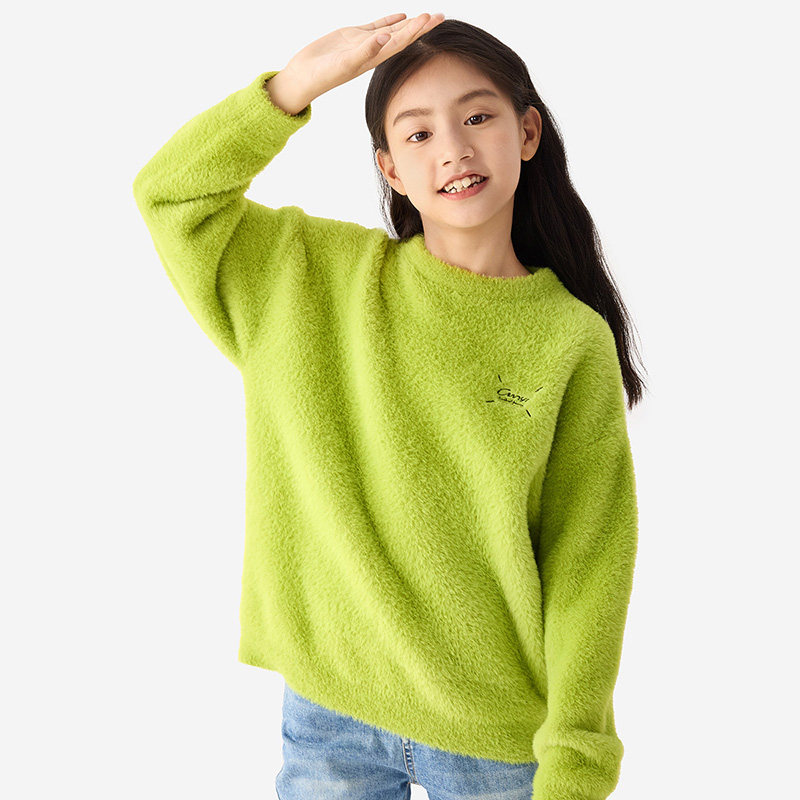 纯一良品童装女童毛衣女孩秋冬新款中大童仿貂毛软糯时尚厚款上衣