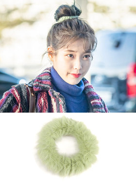 IU李知恩同款仿兔毛绿色发绳发圈女气质优雅盘发软毛高弹可爱发饰