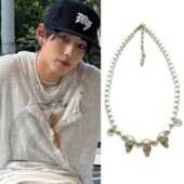 龙拳小子林秋楠同款 珍珠骷髅头项链圈男女个性 嘻哈说唱街舞锁骨链