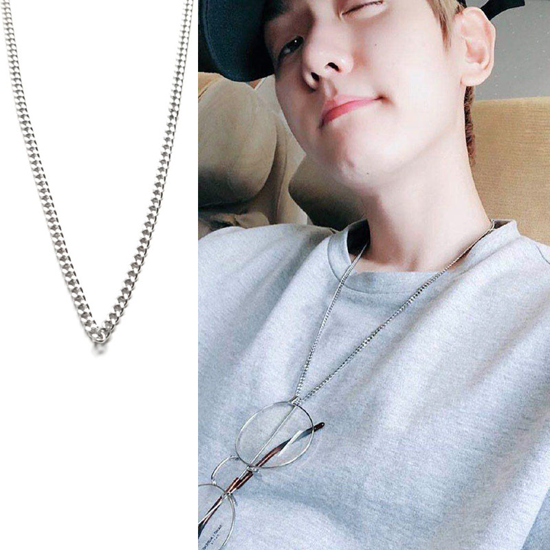 EXO边伯贤同款钛钢扁面环扣项链