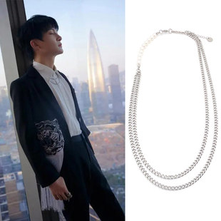 2021芭慈善夜莎周深同款双层钛钢珍珠拼接项链男女时尚轻奢饰品潮