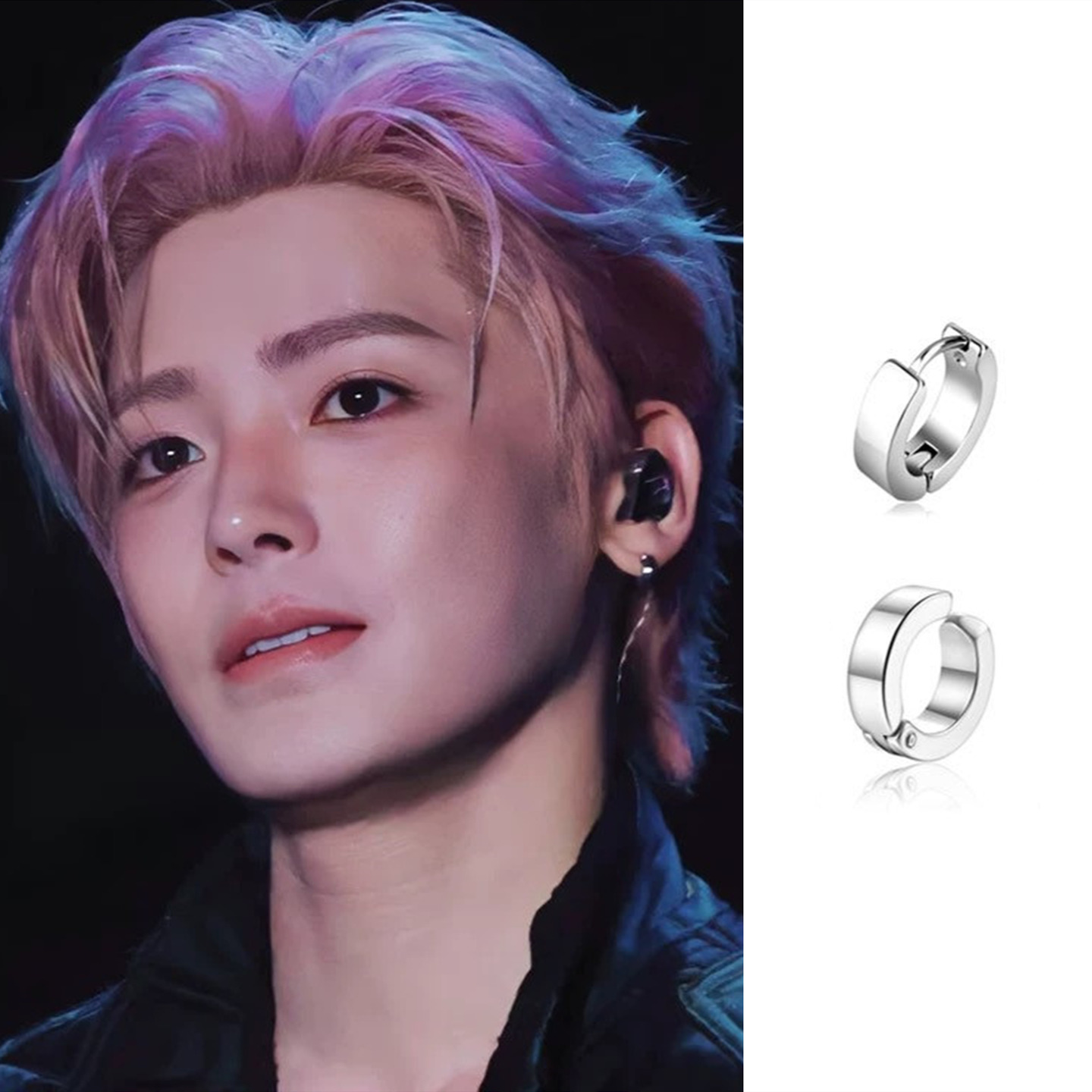 侯明昊同款钢色耳扣环夹男女百搭