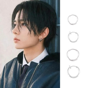 李羲承同款圆圈耳环钉夹男女日常百搭钛钢耳圈扣饰品ENHYPEN周边