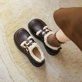 子英伦风小皮鞋 真皮秋冬季 厚底棉鞋 毛毛单鞋 加绒乐福鞋 女2024新款