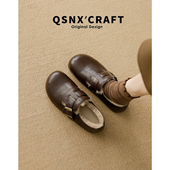 加绒皮面勃肯鞋 保暖毛毛棉鞋 女2025新款 真皮 冬季 单鞋 棕色小皮鞋