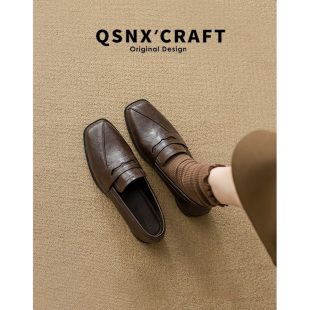 软底不累脚小皮鞋 牛皮版 方头粗跟复古单鞋 女2026新款 英伦乐福鞋