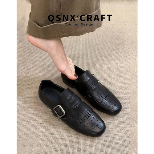 真皮版~流苏乐福鞋女黑色小皮鞋