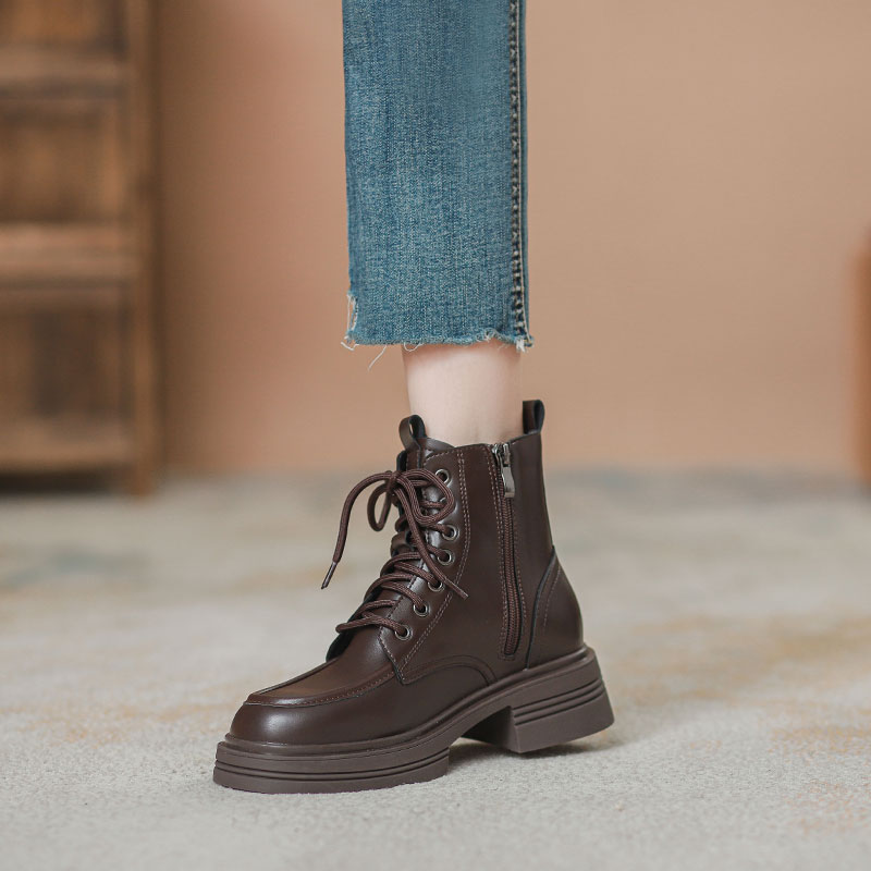 5~8cm两种跟高真皮马丁靴女