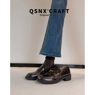 牛皮版~复古一脚蹬乐福鞋女2025新款英伦风圆头通勤深棕色小皮鞋