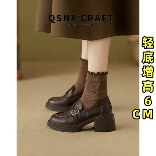 粗跟一脚蹬英伦风通勤静音小皮鞋