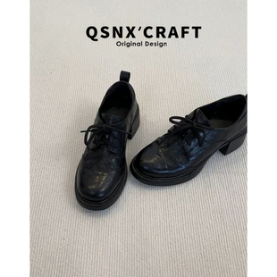 增高黑色乐福鞋 羊皮版 秋冬系带通勤jk单鞋 女2025新款 厚底小皮鞋