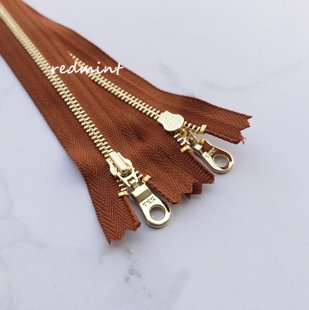 细齿3#亮金闭尾拉链服装袋口领袖口小包布袋高档金属拉锁棕黄859