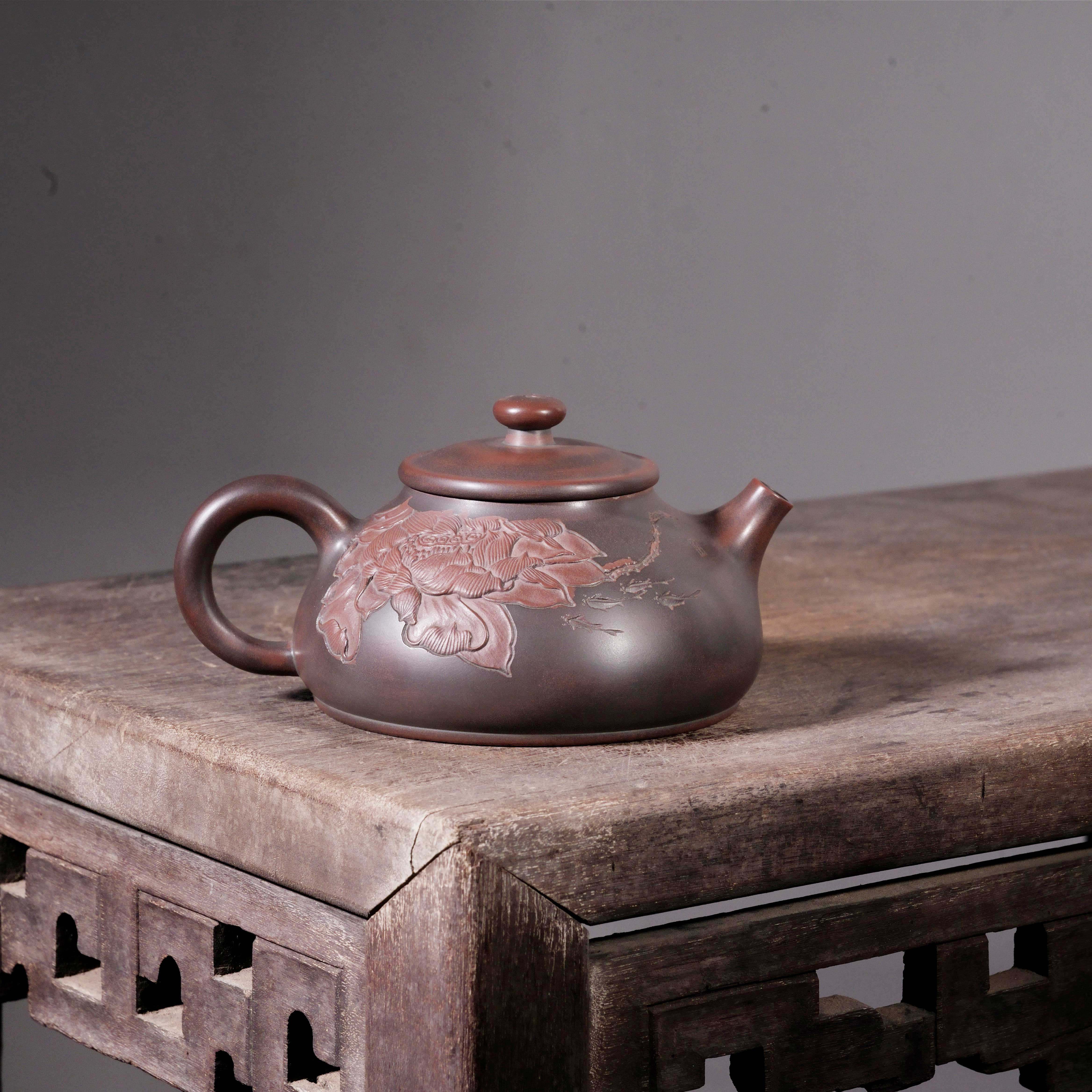 涵山壶 纯手工雕刻制作精品坭兴陶泡茶壶 专用六堡茶具 非紫砂壶