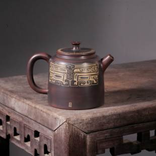 雅趣壶 精品手工雕刻坭兴陶茶壶 传统古典青铜风格 170cc六堡茶具