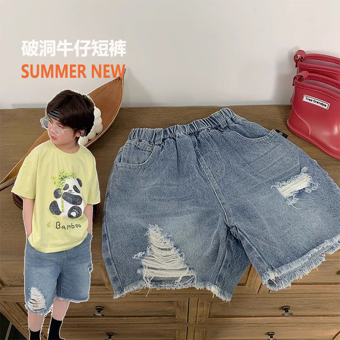 童辰辰妈男童短裤子儿童装夏装破洞中童炸街时髦洋气休闲牛仔裤潮