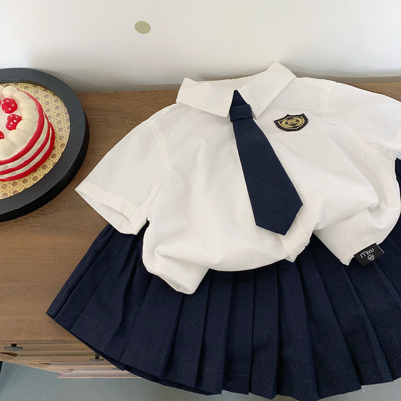 男童女童百褶裙短裙学院风夏季衬衫JK短裤两件套装礼服毕业照演出图片