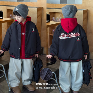 2025男童冬季新款时尚企鹅字母刺绣宝宝棒球服加厚儿童棉服潮