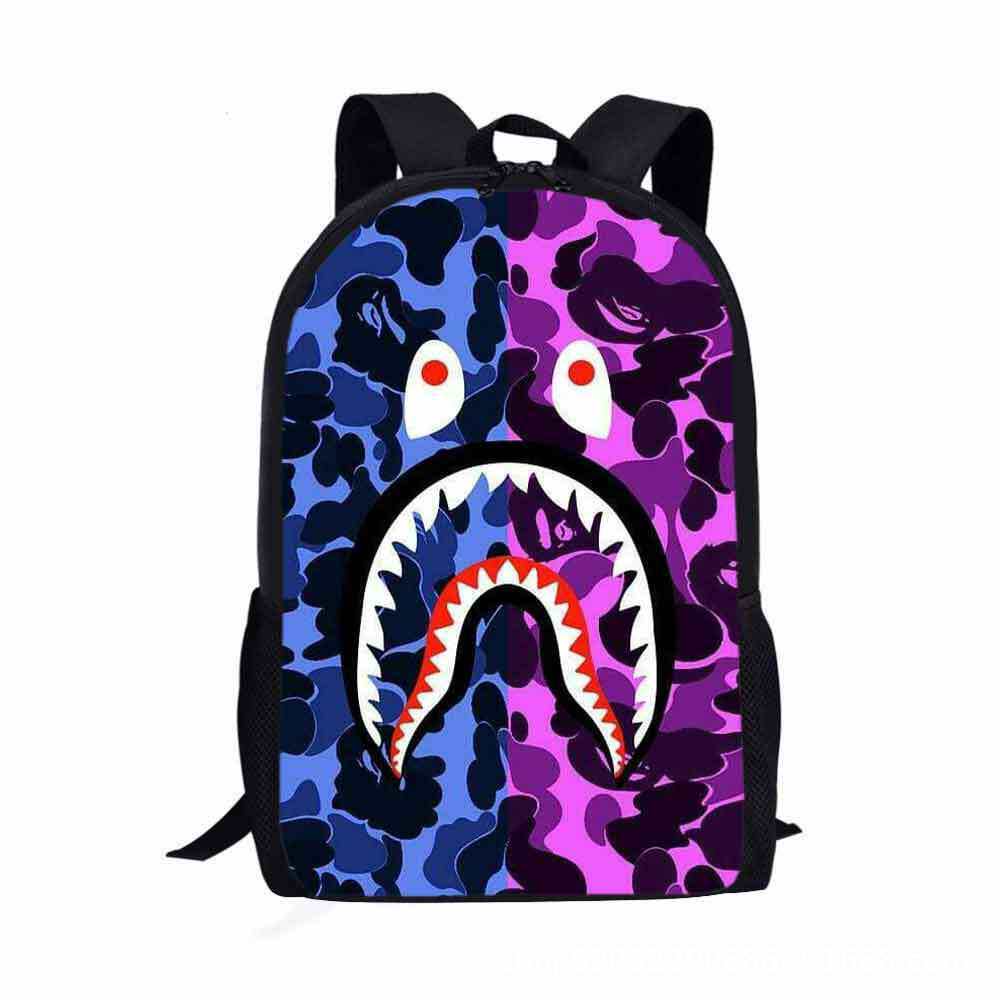 跨境17寸大容量背包减负热转印小学生书包鲨鱼嘴印花双肩包护脊包