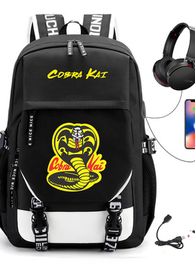 跨境美剧眼镜蛇Cobra Kai书包男女通用旅行学生时尚usb双肩包背包