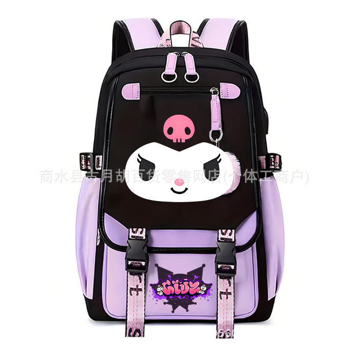 酷洛米Kuromi印花紫色双肩背包USB接口学生书包动漫卡通帆布包,文具电教/文化用品/商务用品,学生书包,淘宝优惠券,粉丝福利购,淘宝优惠卷