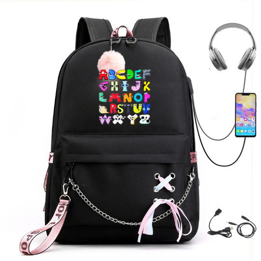 跨境新Alphabet Lore字母传说游戏学生书包双肩背包USB充电织带