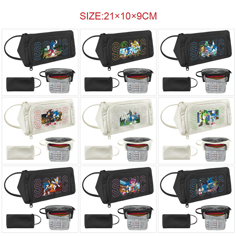 索尼克卡通三角形立体大容量笔袋 男女上学出行收纳便携手提笔袋