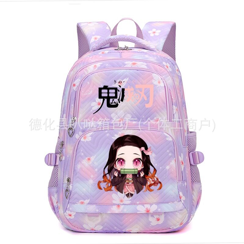 鬼灭卡通图案印花双肩包的青少女学生书包儿童大容量书包可爱卡通