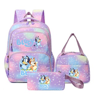 跨境新款布鲁伊bluey书包三件套中小学生轻便肩负户外潮流双肩包