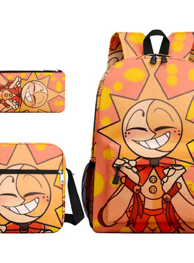 3D新品印花周边太阳小丑 sundrop FNAF 背包书包笔袋挎包三件套