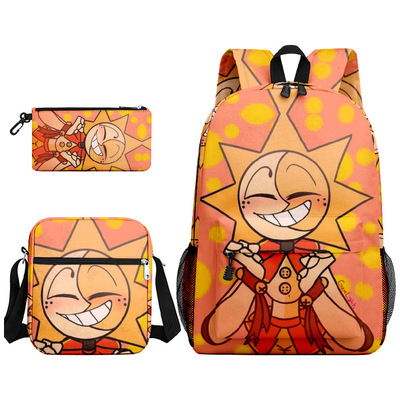 3D新品印花周边太阳小丑 sundrop FNAF 背包书包笔袋挎包三件套