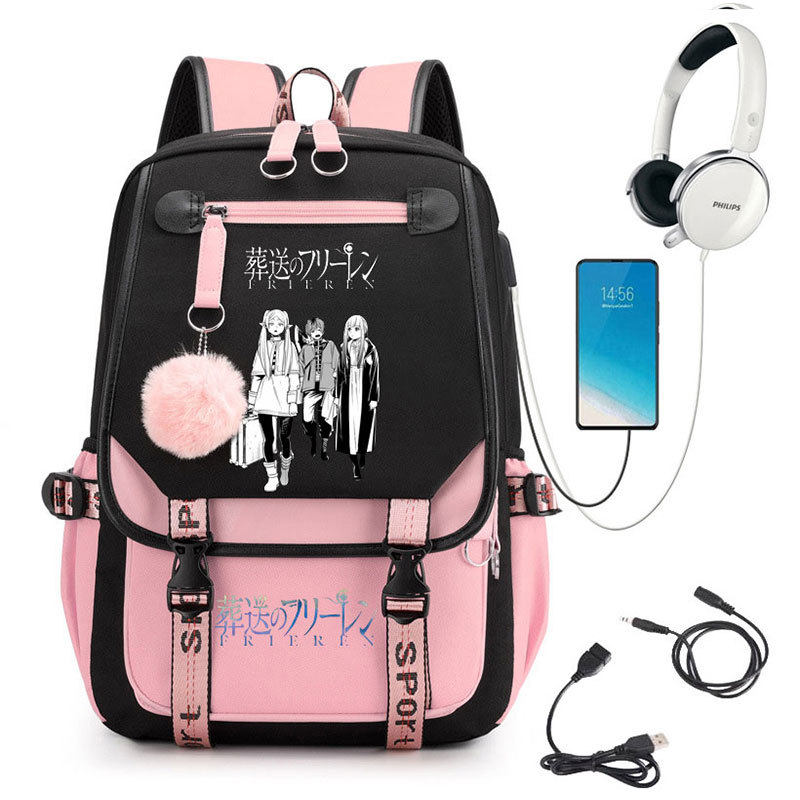 日本动漫葬送速卖通热卖初高中学生书包带USB户外双肩背包一件起