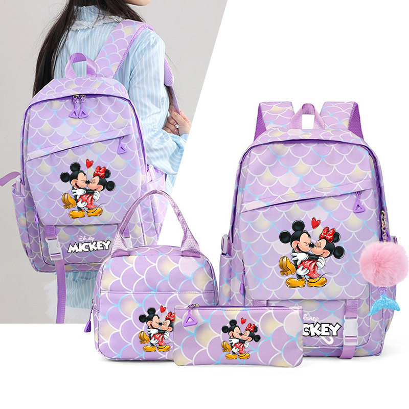 卡通小老鼠印花双肩背包青少年儿童书包三件套男女款午餐包笔袋