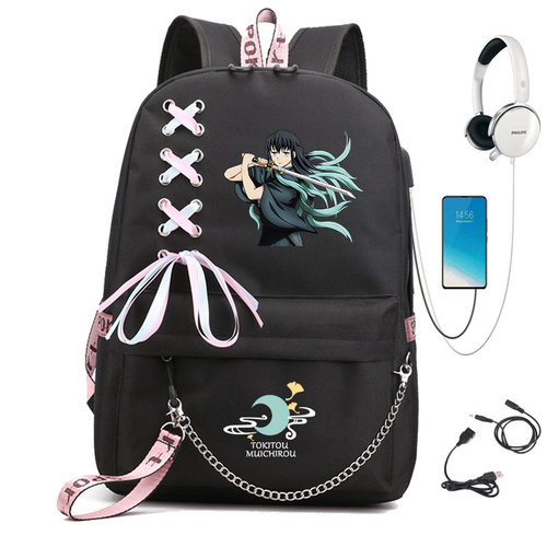 时透无一郎 鬼灭之刃印花书包链条牛津布学生日常校园背包1107-32